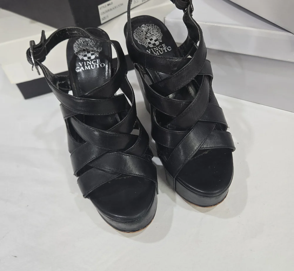 90's Mobwife Vince Camuto Black Leather Crisscross Platform Sandals
